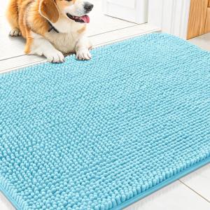 imageSmiry Dog Door Mat for Muddy Paws 59x24 Absorbs Moisture and Dirt Doormat NonSlip Washable Quick Dry Chenille Front Door Mat Indoor Entrance Entryway Carpet for Inside Floor CamelSky Blue