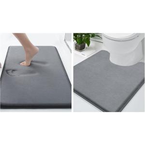 imageSmiry Memory Foam Bath Mat 24x16 and UShaped Toilet Bathroom Rugs 20x20Super Soft Absorbent Bathroom Rugs Non Slip Bath Rug Runner for Bathroom Floors Dark Grey