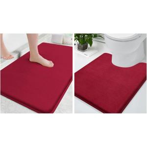imageSmiry Memory Foam Bath Mat 30x20 and 24x20 UShaped Toilet Extra Soft Absorbent Bathroom Rugs Non Slip Bath Rug Runner for Shower Bathroom Floors Burgundy