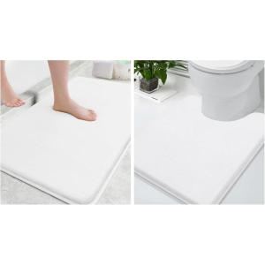 imageSmiry Memory Foam Bath Mat 30x20 and UShaped Toilet Bathroom Rugs 24x20Super Soft Absorbent Bathroom Rugs Non Slip Bath Rug Runner for Bathroom Floors White