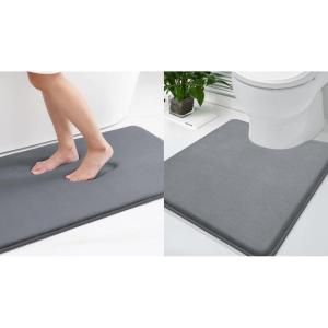 imageSmiry Memory Foam Bath Mat 36x24 and 24x20 UShaped Toilet Extra Soft Absorbent Bathroom Rugs Non Slip Bath Rug Runner for Shower Bathroom Floors Dark Grey