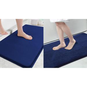 imageSmiry Memory Foam Bath Mat Set 24x16 and 36x24 Navy Blue Super Soft Absorbent Bathroom Rugs Non Slip Bath Rug Runner for Shower Bathroom Floors