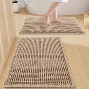 imageSmiry Waffle Bathroom Rugs Set of 2 Boho Bath Rugs Non Slip Machine Washable Super Absorbent Bath Mats Set for Tub Shower and Floor30x2024x17 BrownBrown