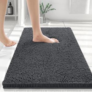 imagesmiry Soft Chenille Bath Mats for Bathroom Floor Non Slip Soft Bath Floor Mat Absorbent Runner Rug Bathroom Pedestal Mat 16x24 inches  40x60 cm Dark Grey