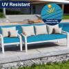 imageSmiry Waterproof Patio Cushion Covers Stretch Outdoor Couch Slipcovers Replacement Washable Furniture Protector Sofa Chair Seat Cover for Dogs and Pets 4 Pcs Navy BlueTeal