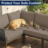 imageSmiry Waterproof Patio Cushion Covers Stretch Outdoor Couch Slipcovers Replacement Washable Furniture Protector Sofa Chair Seat Cover for Dogs and Pets 4 Pcs Navy BlueTaupe