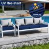 imageSmiry Waterproof Patio Cushion Covers Stretch Outdoor Couch Slipcovers Replacement Washable Furniture Protector Sofa Chair Seat Cover for Dogs and Pets 4 Pcs Navy BlueNavy Blue