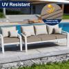 imageSmiry Waterproof Patio Cushion Covers Stretch Outdoor Couch Slipcovers Replacement Washable Furniture Protector Sofa Chair Seat Cover for Dogs and Pets 4 Pcs Navy BlueTaupe