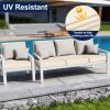 imageSmiry Waterproof Patio Cushion Covers Stretch Outdoor Couch Slipcovers Replacement Washable Furniture Protector Sofa Chair Seat Cover for Dogs and Pets 4 Pcs Navy BlueBeige