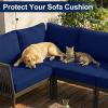 imageSmiry Waterproof Patio Cushion Covers Stretch Outdoor Couch Slipcovers Replacement Washable Furniture Protector Sofa Chair Seat Cover for Dogs and Pets 4 Pcs Navy BlueNavy Blue