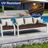 imageSmiry Waterproof Patio Cushion Covers Stretch Outdoor Couch Slipcovers Replacement Washable Furniture Protector Sofa Chair Seat Cover for Dogs and Pets 4 Pcs Navy BlueCoffee