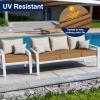 imageSmiry Waterproof Patio Cushion Covers Stretch Outdoor Couch Slipcovers Replacement Washable Furniture Protector Sofa Chair Seat Cover for Dogs and Pets 4 Pcs Navy BlueCamel