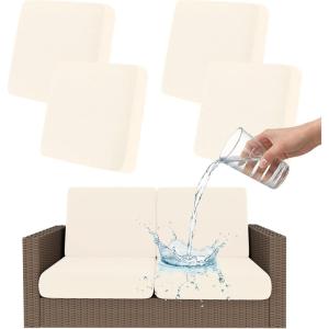 imageSmiry Waterproof Patio Cushion Covers Stretch Outdoor Couch Slipcovers Replacement Washable Furniture Protector Sofa Chair Seat Cover for Dogs and Pets 4 Pcs Navy BlueBeige
