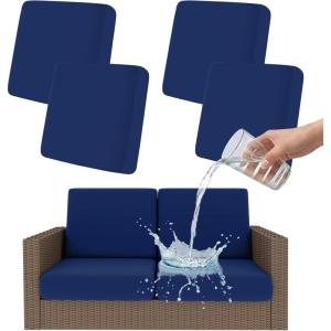 imageSmiry Waterproof Patio Cushion Covers Stretch Outdoor Couch Slipcovers Replacement Washable Furniture Protector Sofa Chair Seat Cover for Dogs and Pets 4 Pcs Navy BlueNavy Blue