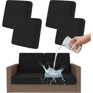 imageSmiry Waterproof Patio Cushion Covers Stretch Outdoor Couch Slipcovers Replacement Washable Furniture Protector Sofa Chair Seat Cover for Dogs and Pets 4 Pcs Navy BlueBlack