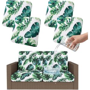 imageSmiry Waterproof Patio Cushion Covers Stretch Outdoor Couch Slipcovers Replacement Washable Furniture Protector Sofa Chair Seat Cover for Dogs and Pets 4 Pcs Navy BlueGreen
