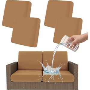imageSmiry Waterproof Patio Cushion Covers Stretch Outdoor Couch Slipcovers Replacement Washable Furniture Protector Sofa Chair Seat Cover for Dogs and Pets 4 Pcs Navy BlueCamel