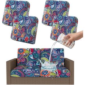 imageSmiry Waterproof Patio Cushion Covers Stretch Outdoor Couch Slipcovers Replacement Washable Furniture Protector Sofa Chair Seat Cover for Dogs and Pets 4 Pcs Navy BlueBlue Green