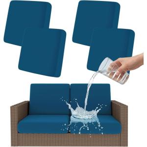imageSmiry Waterproof Patio Cushion Covers Stretch Outdoor Couch Slipcovers Replacement Washable Furniture Protector Sofa Chair Seat Cover for Dogs and Pets 4 Pcs Navy BluePeacock Blue