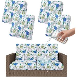 imageSmiry Waterproof Patio Cushion Covers Stretch Outdoor Couch Slipcovers Replacement Washable Furniture Protector Sofa Chair Seat Cover for Dogs and Pets 4 Pcs Navy BlueLight Green