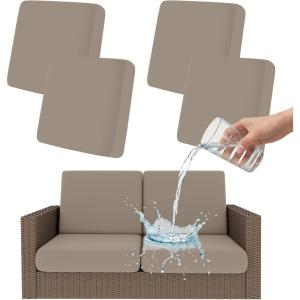 imageSmiry Waterproof Patio Cushion Covers Stretch Outdoor Couch Slipcovers Replacement Washable Furniture Protector Sofa Chair Seat Cover for Dogs and Pets 4 Pcs Navy BlueTaupe