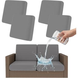 imageSmiry Waterproof Patio Cushion Covers Stretch Outdoor Couch Slipcovers Replacement Washable Furniture Protector Sofa Chair Seat Cover for Dogs and Pets 4 Pcs Navy BlueGrey