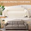 imageSmiry Couch Cover for Dogs Washable Chenille Sofa Covers for 3 Cushion Couch Soft Sofa Slipcover for Pets Thick Sectional Furniture Protector with Tassels Chocolate 71x118 InchBeige