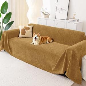 imageSmiry Couch Cover for Dogs Washable Chenille Sofa Covers for 3 Cushion Couch Soft Sofa Slipcover for Pets Thick Sectional Furniture Protector with Tassels Chocolate 71x118 InchYellow