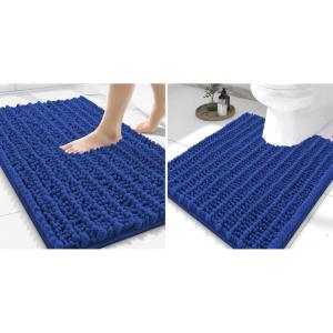 imageSmiry Bathroom Rugs Mat Set 2 Piece 30X20UShaped 24x20 Extra Soft Absorbent Non Slip Rubber Backing Machine Washable Quick Dry Chenille Bath Rug Set for Tub Shower and FloorRoyal Blue