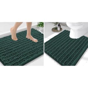 imageSmiry Bathroom Rugs Mat Set 2 Piece 36X24UShaped 24x20 Extra Soft Absorbent Non Slip Rubber Backing Machine Washable Quick Dry Chenille Bath Rug Set for Tub Shower and FloorGreen