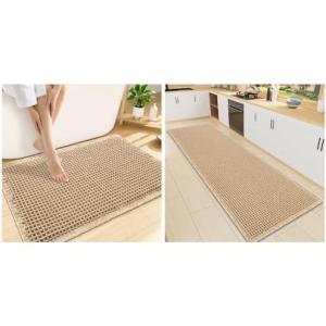 imageSmiry Bathroom Rugs Set 2 Piece60x17 Plus 30x20 Extra Soft Absorbent Bath Mats Non Slip Machine Washable Quick Dry Bath Rugs for Bathroom Floor Tub Shower Brown