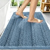 image:imageSmiry Thick Chenille Bathroom Rugs 30x20 Extra Soft Absorbent Striped Bath Rugs Rubber Backing Machine Wash Dry Bath Mats for Bathroom Floor Tub Shower Home Decor Accessories GreyAiry Blue