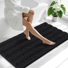 image:imageSmiry Thick Chenille Bathroom Rugs 30x20 Extra Soft Absorbent Striped Bath Rugs Rubber Backing Machine Wash Dry Bath Mats for Bathroom Floor Tub Shower Home Decor Accessories GreyBlack