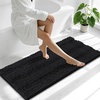 image:imageSmiry Thick Chenille Bathroom Rugs 30x20 Extra Soft Absorbent Striped Bath Rugs Rubber Backing Machine Wash Dry Bath Mats for Bathroom Floor Tub Shower Home Decor Accessories GreyBlack