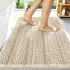 image:imageSmiry Thick Chenille Bathroom Rugs 30x20 Extra Soft Absorbent Striped Bath Rugs Rubber Backing Machine Wash Dry Bath Mats for Bathroom Floor Tub Shower Home Decor Accessories GreySand
