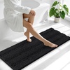 image:imageSmiry Thick Chenille Bathroom Rugs 30x20 Extra Soft Absorbent Striped Bath Rugs Rubber Backing Machine Wash Dry Bath Mats for Bathroom Floor Tub Shower Home Decor Accessories GreyBlack