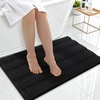 image:imageSmiry Thick Chenille Bathroom Rugs 30x20 Extra Soft Absorbent Striped Bath Rugs Rubber Backing Machine Wash Dry Bath Mats for Bathroom Floor Tub Shower Home Decor Accessories GreyBlack