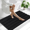 image:imageSmiry Thick Chenille Bathroom Rugs 30x20 Extra Soft Absorbent Striped Bath Rugs Rubber Backing Machine Wash Dry Bath Mats for Bathroom Floor Tub Shower Home Decor Accessories GreyBlack