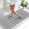 image:imageSmiry Thick Chenille Bathroom Rugs 30x20 Extra Soft Absorbent Striped Bath Rugs Rubber Backing Machine Wash Dry Bath Mats for Bathroom Floor Tub Shower Home Decor Accessories GreyLight Grey