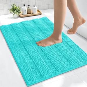 image:imageSmiry Thick Chenille Bathroom Rugs 30x20 Extra Soft Absorbent Striped Bath Rugs Rubber Backing Machine Wash Dry Bath Mats for Bathroom Floor Tub Shower Home Decor Accessories GreyTeal