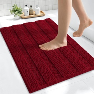 image:imageSmiry Thick Chenille Bathroom Rugs 30x20 Extra Soft Absorbent Striped Bath Rugs Rubber Backing Machine Wash Dry Bath Mats for Bathroom Floor Tub Shower Home Decor Accessories GreyRed