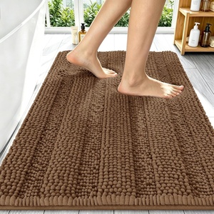 image:imageSmiry Thick Chenille Bathroom Rugs 30x20 Extra Soft Absorbent Striped Bath Rugs Rubber Backing Machine Wash Dry Bath Mats for Bathroom Floor Tub Shower Home Decor Accessories GreyMocha