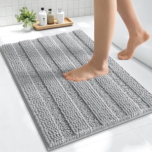 image:imageSmiry Thick Chenille Bathroom Rugs 30x20 Extra Soft Absorbent Striped Bath Rugs Rubber Backing Machine Wash Dry Bath Mats for Bathroom Floor Tub Shower Home Decor Accessories GreyLight Grey