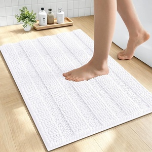 image:imageSmiry Thick Chenille Bathroom Rugs 30x20 Extra Soft Absorbent Striped Bath Rugs Rubber Backing Machine Wash Dry Bath Mats for Bathroom Floor Tub Shower Home Decor Accessories GreyWhite