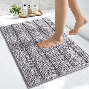 image:imageSmiry Thick Chenille Bathroom Rugs 30x20 Extra Soft Absorbent Striped Bath Rugs Rubber Backing Machine Wash Dry Bath Mats for Bathroom Floor Tub Shower Home Decor Accessories GreyGrey