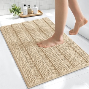 image:imageSmiry Thick Chenille Bathroom Rugs 30x20 Extra Soft Absorbent Striped Bath Rugs Rubber Backing Machine Wash Dry Bath Mats for Bathroom Floor Tub Shower Home Decor Accessories GreyBeige