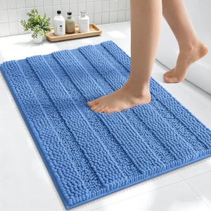 image:imageSmiry Thick Chenille Bathroom Rugs 30x20 Extra Soft Absorbent Striped Bath Rugs Rubber Backing Machine Wash Dry Bath Mats for Bathroom Floor Tub Shower Home Decor Accessories GreyCornflower Blue
