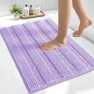 image:imageSmiry Thick Chenille Bathroom Rugs 30x20 Extra Soft Absorbent Striped Bath Rugs Rubber Backing Machine Wash Dry Bath Mats for Bathroom Floor Tub Shower Home Decor Accessories GreyLavender