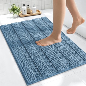 image:imageSmiry Thick Chenille Bathroom Rugs 30x20 Extra Soft Absorbent Striped Bath Rugs Rubber Backing Machine Wash Dry Bath Mats for Bathroom Floor Tub Shower Home Decor Accessories GreyAiry Blue