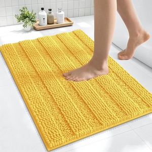 image:imageSmiry Thick Chenille Bathroom Rugs 30x20 Extra Soft Absorbent Striped Bath Rugs Rubber Backing Machine Wash Dry Bath Mats for Bathroom Floor Tub Shower Home Decor Accessories GreyYellow
